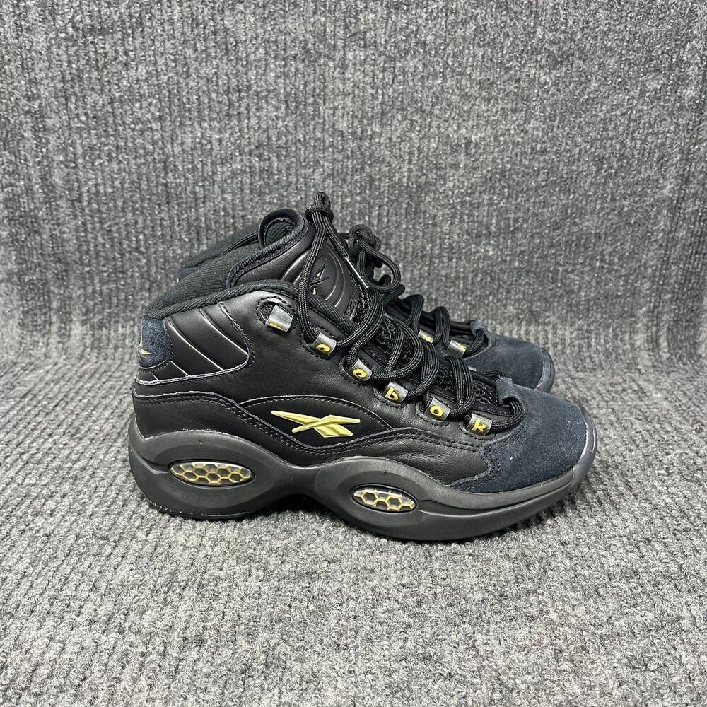 Reebok Question Mid Black Gold Iverson Athletic Shoes Mens 5 / Womens 6.5 ID9293